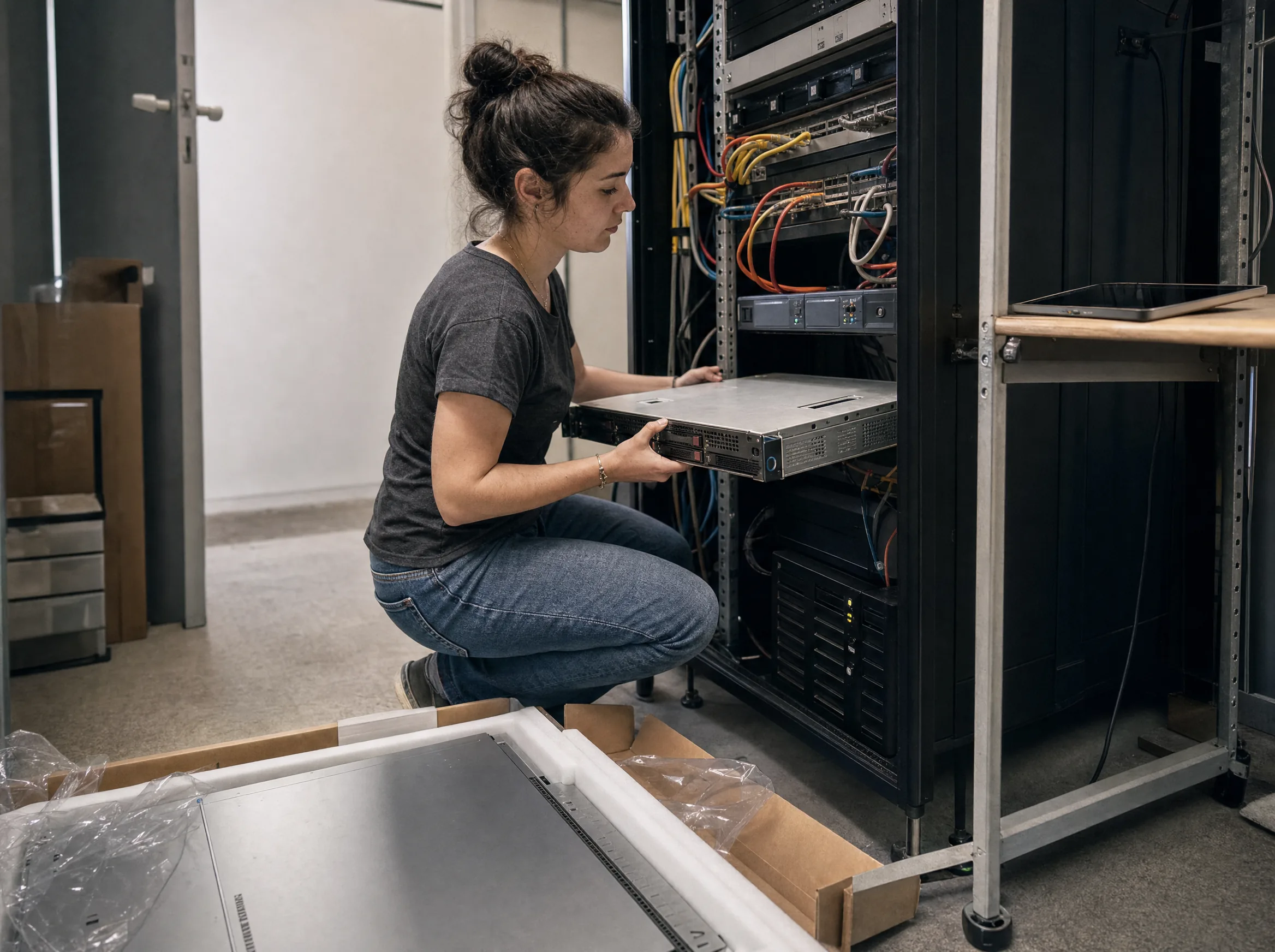 Remplacement d'un serveur dans une baie lors d'une migration, nouveau serveur prêt à être installé