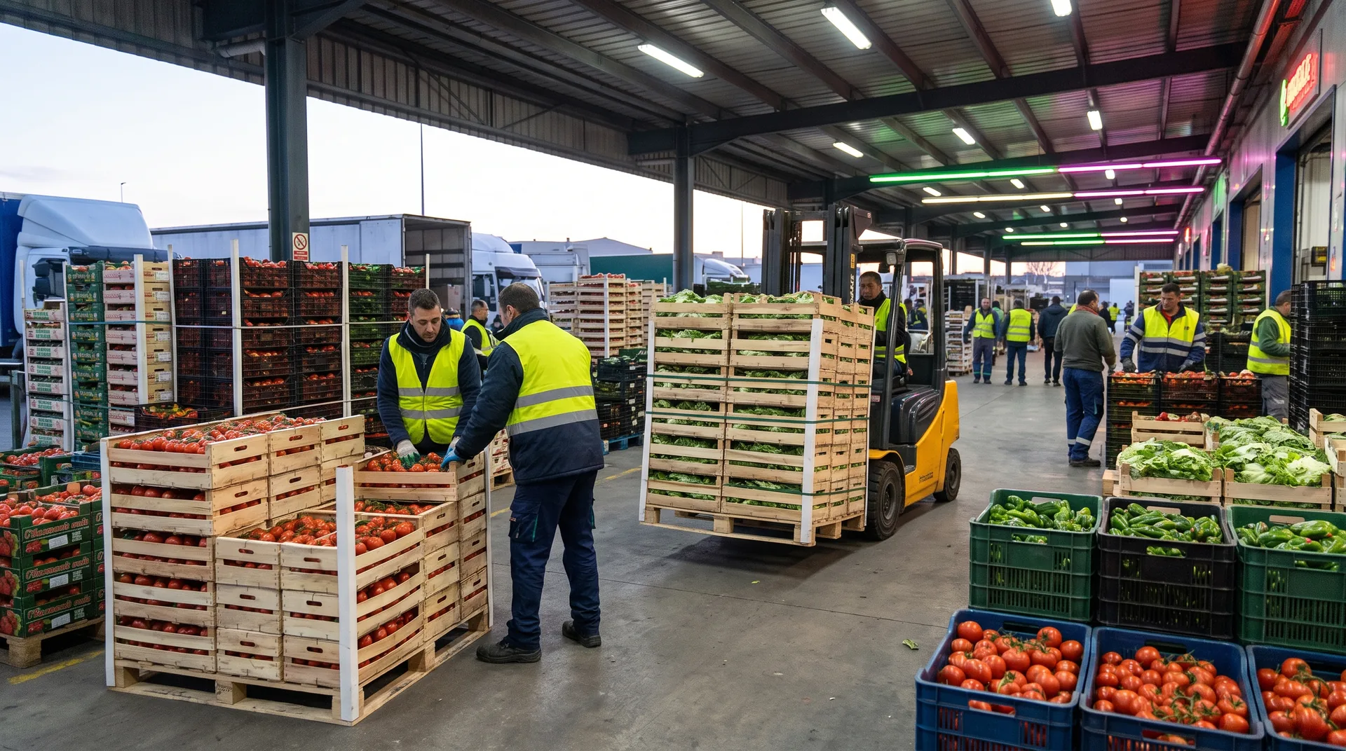 Plateforme de fruits et légumes : préparation des palettes et des colis